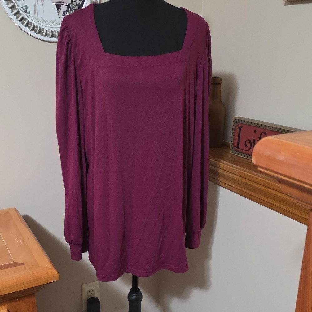 Women's Square Neck Long Sleeve Top - Plum